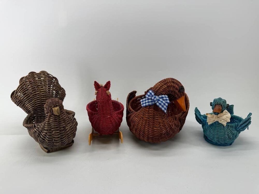 Wicker Bird Animal Basket Lot Turkey Chicken Duck Farmhouse Decor China Avon